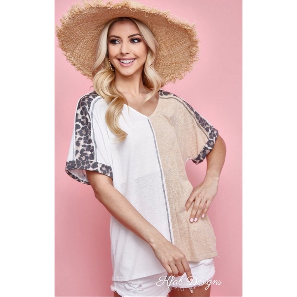V Neck Tri-Blend Color Block Top - Picture 8 of 10